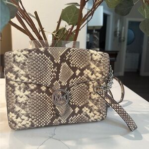 Michael Kors Brown and Cream Snake Pattern Crossbody Bag
